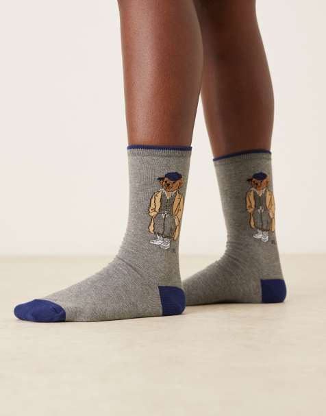 Polo Ralph Lauren bear logo socks in grey - view 1