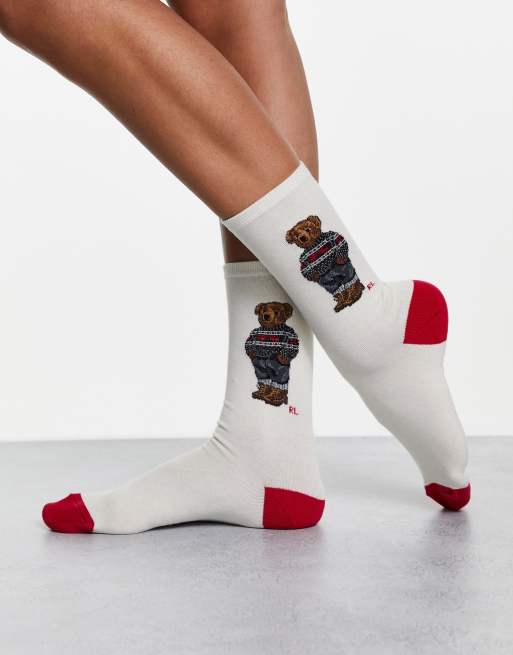 Polo Ralph Lauren bear logo socks in white