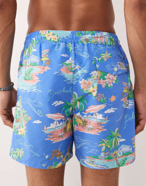 Polo Ralph Lauren bear logo swim trunks in mid blue, 4 of 5