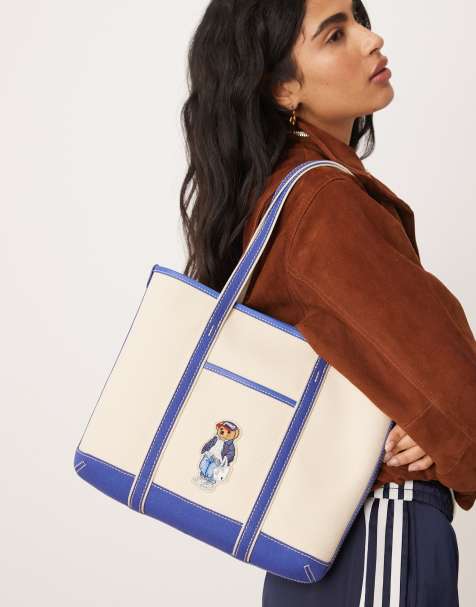 Polo Ralph Lauren bear mini tote bag in white and blue - view 1