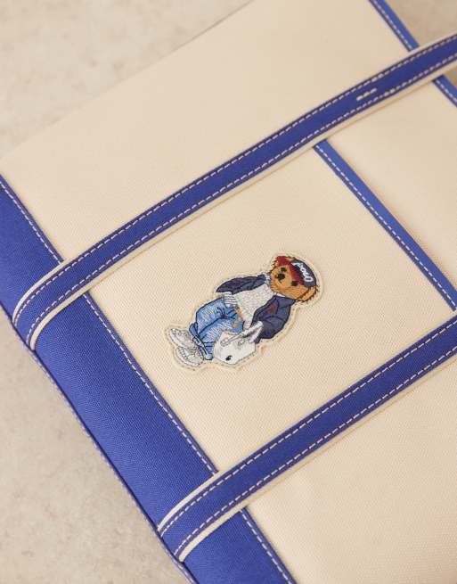 Polo Ralph Lauren bear mini tote bag in white and blue, 2 of 4