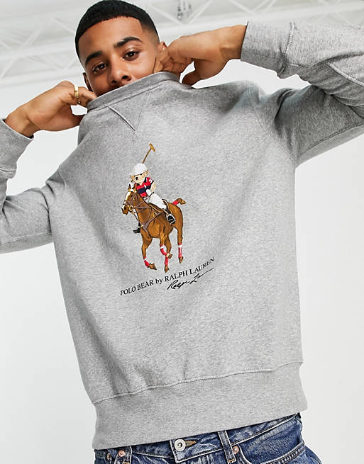 klient Indrømme Takke Polo Ralph Lauren Bear player print sweatshirt in gray heather | ASOS