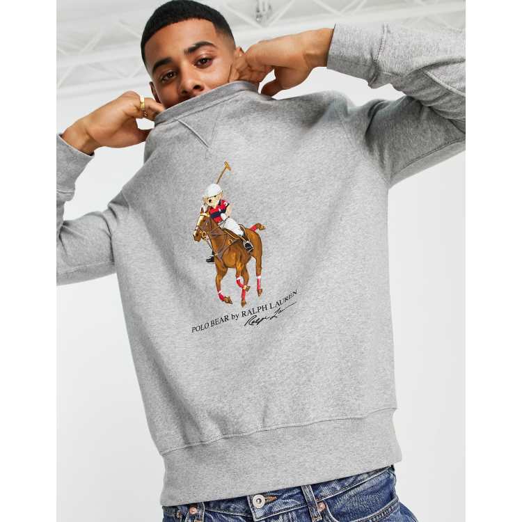 Polo Ralph Lauren bear player print sweatshirt in grey marl