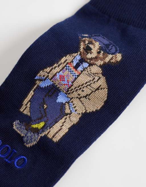Polo Ralph Lauren bear print 2 pack socks in navy and beige, 3 of 3