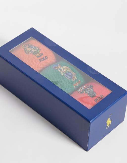 Polo Ralph Lauren bear print 3 pack gift set crew socks in green, blue and red, 3 of 3