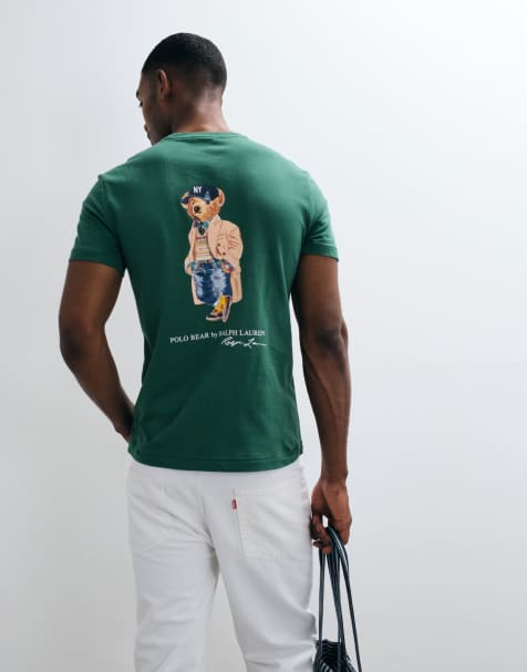 Polo Ralph Lauren bear print custom slim fit knit t-shirt in green - view 1