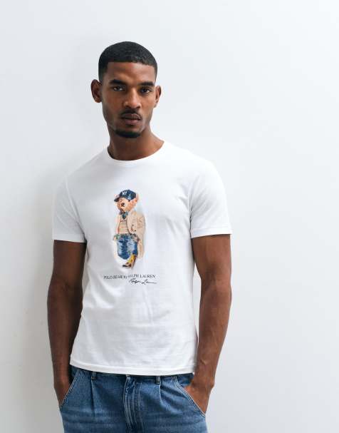 Polo Ralph Lauren bear print custom slim fit knit t-shirt in white - view 1