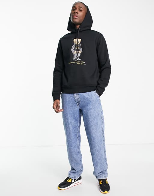 Polo Ralph Lauren bear print hoodie in black | ASOS