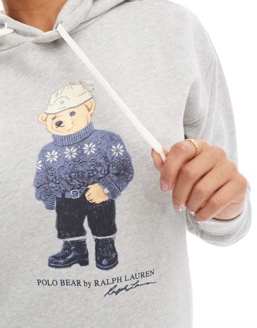 Polo Ralph Lauren bear print hoodie in grey