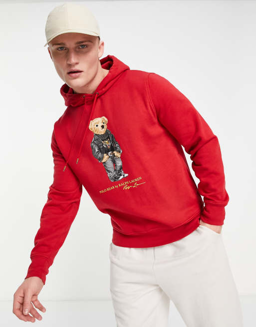 Red polo discount hoodie with bear