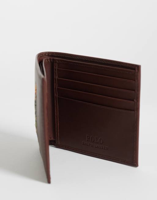 Polo Ralph Lauren bear print leather billfold wallet in brown, 2 of 3