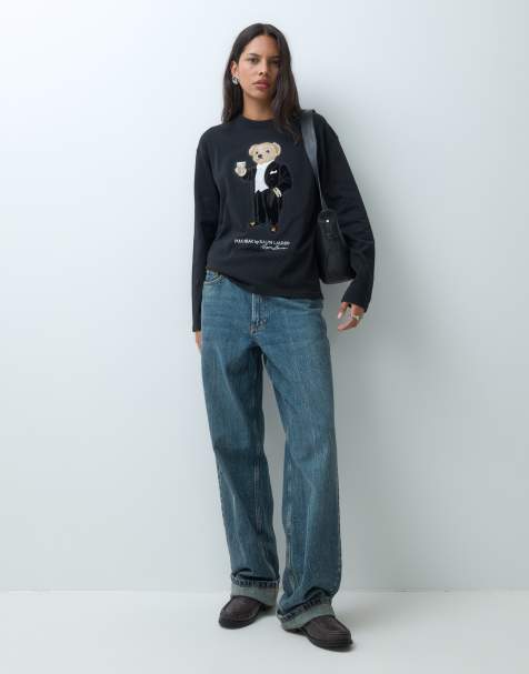 Polo Ralph Lauren bear print long sleeve t-shirt in black - view 1