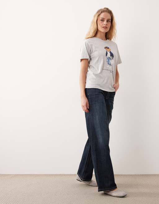 Polo Ralph Lauren bear print relaxed t-shirt in light grey marl, 2 of 4