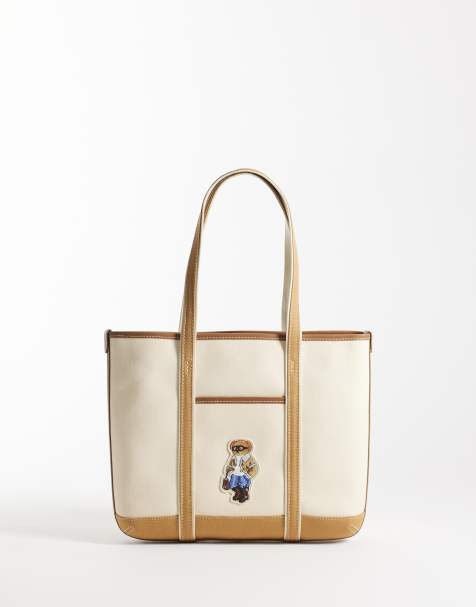 Polo Ralph Lauren bear print small tote bag in cream - view 1