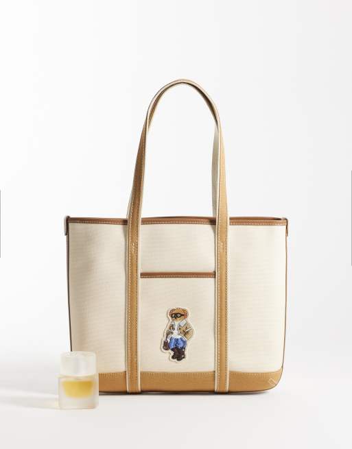 Polo Ralph Lauren bear print small tote bag in cream, 2 of 4