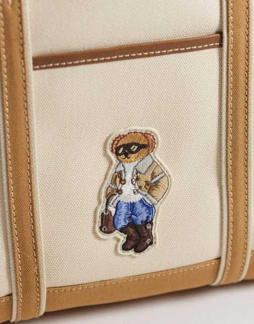 Polo Ralph Lauren bear print small tote bag in cream, 3 of 4