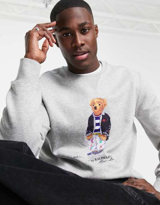 Polo Ralph Lauren bear print sweatshirt in grey marl | ASOS