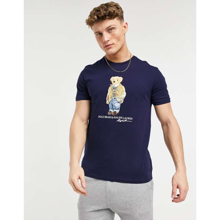 Polo Ralph Lauren bear print t shirt in cruise navy