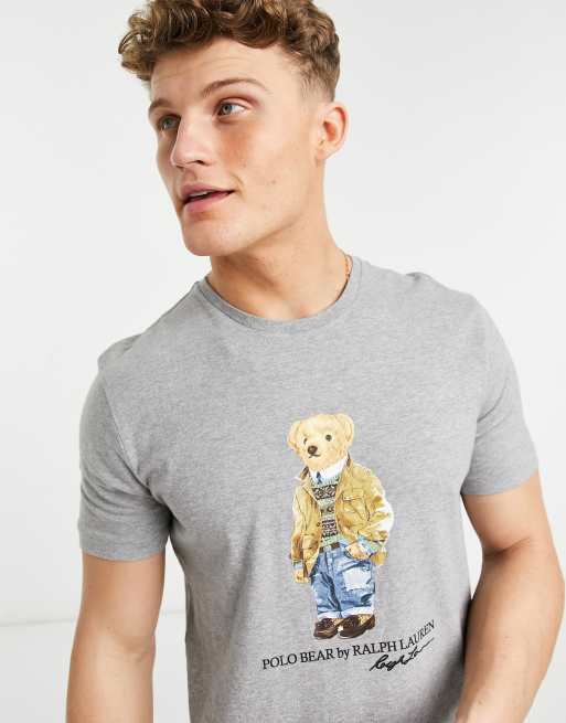 Polo Ralph Lauren bear print t shirt in grey marl