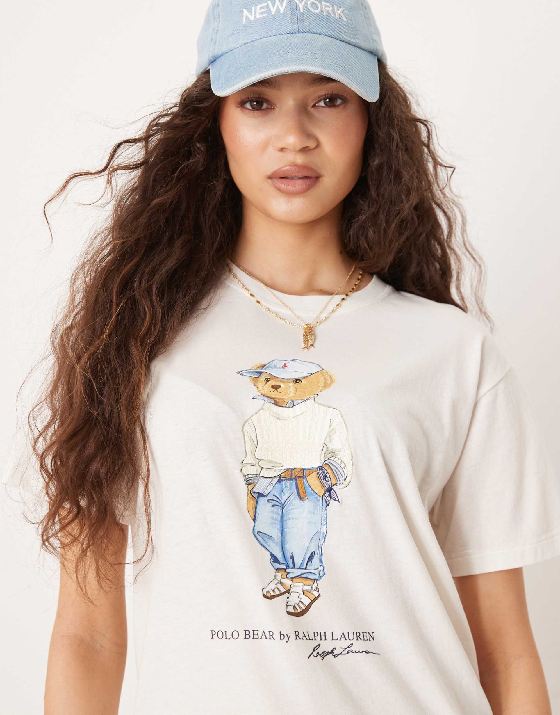 polo ralph lauren bear print t-shirt in off white