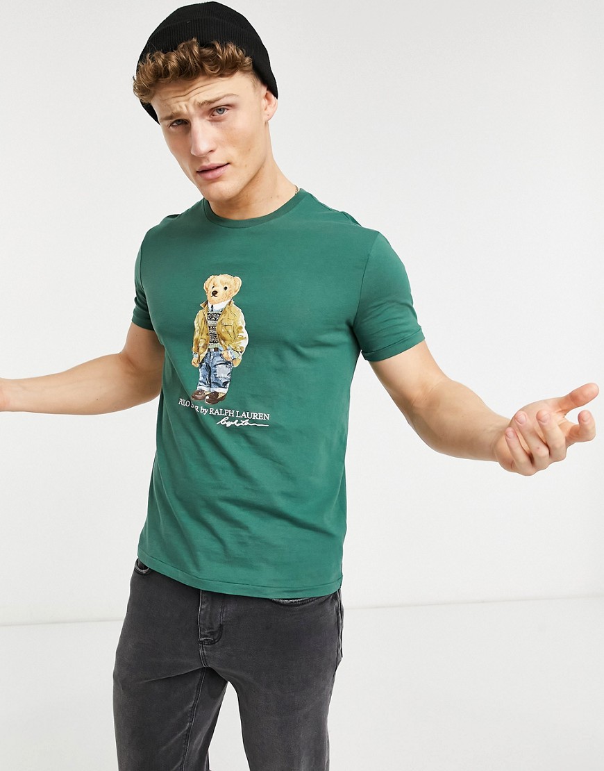 Polo Ralph Lauren bear print t-shirt in washed forest green