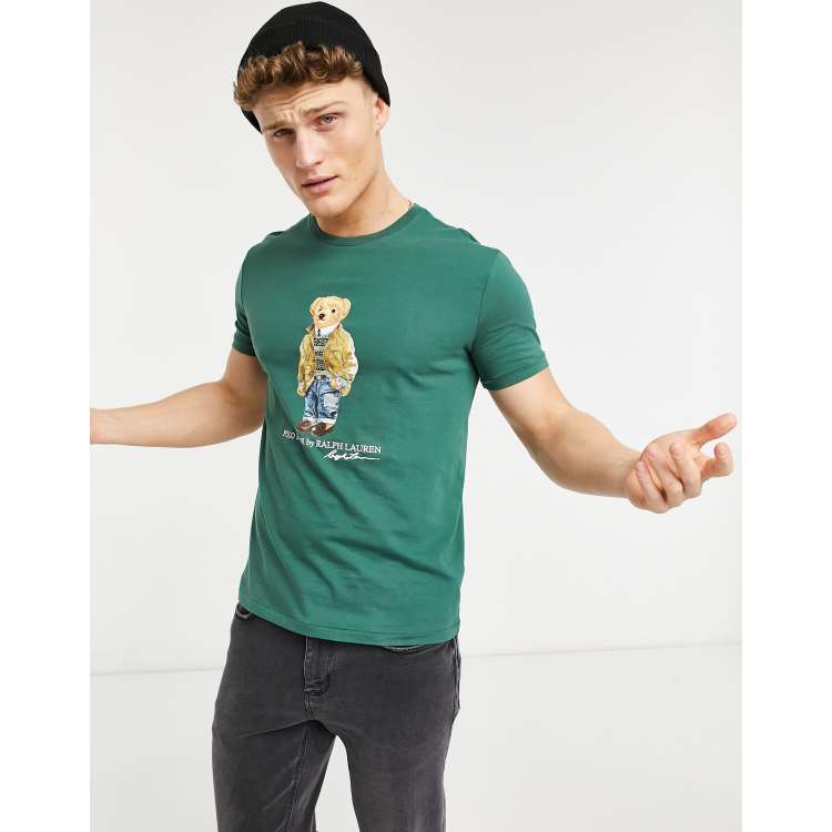 Polo Ralph Lauren bear print t-shirt in washed forest green | ASOS