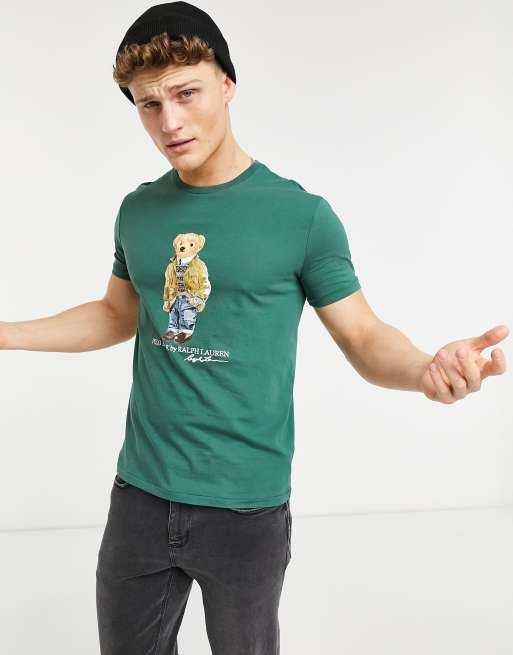 Polo Ralph Lauren bear print t-shirt in washed forest green | ASOS