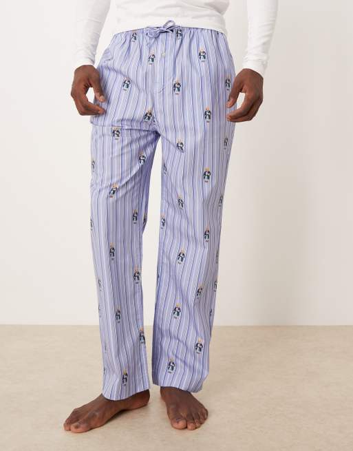 Polo Ralph Lauren bear stripe print pyjama pants in blue, 2 of 4