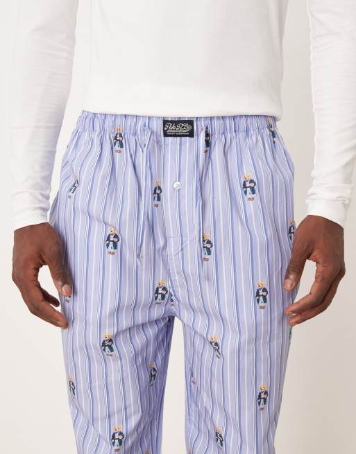 Polo Ralph Lauren bear stripe print pyjama pants in blue, 3 of 4