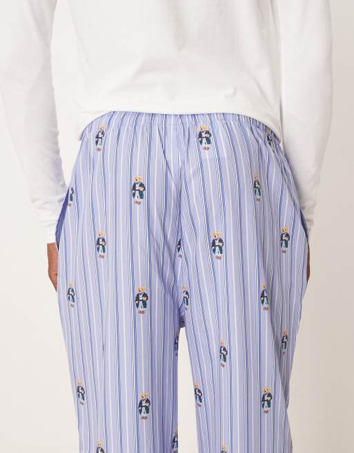 Polo Ralph Lauren bear stripe print pyjama pants in blue, 4 of 4