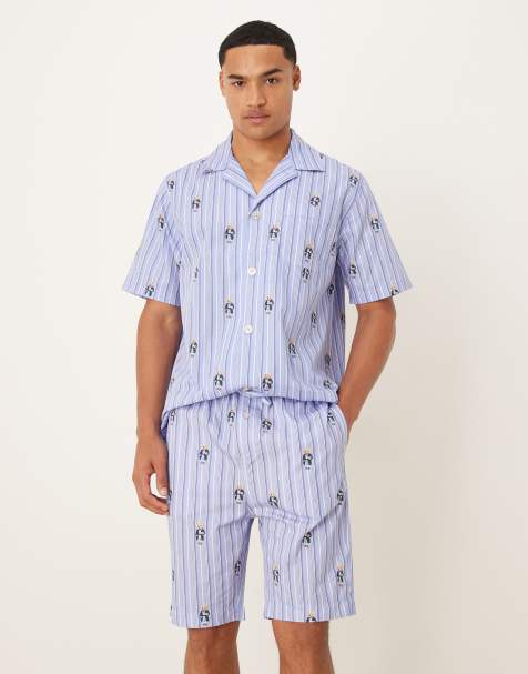Polo Ralph Lauren bear stripe print pyjama shorts in blue - view 1