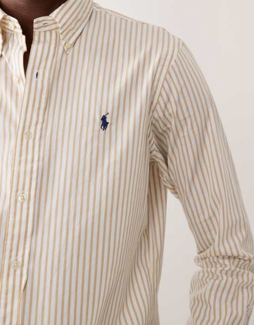 Polo Ralph Lauren - Beige bomuldsskjorte med striber og ikonlogo, 5 af 5