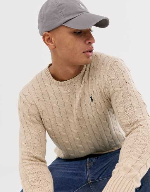 Polo Ralph Lauren – Beige kabelstickad tröja med logga, 3 av 4