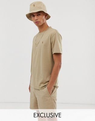 Polo Ralph Lauren – Beige t-shirt i oversize-modell med färgglad spelarlogga – Endast hos ASOS
