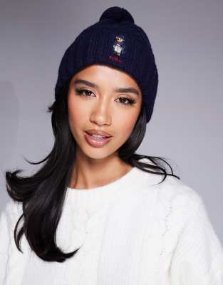 Itzu Berretto Invernale Lavorato A Maglia Con Bandiera Del Regno Unito (Union Jack), Pompon, Blu Navy E Rosso Cremoso