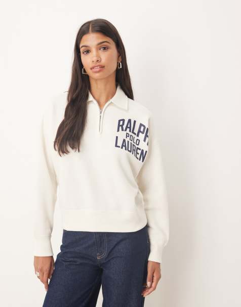 Polo Ralph Lauren logo quarter zip jumper in beige