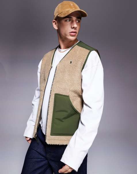 Polo Ralph Lauren – Bezrękawnik z kożuszka z logo w kolorze jasnobrązowym i khaki - view 1