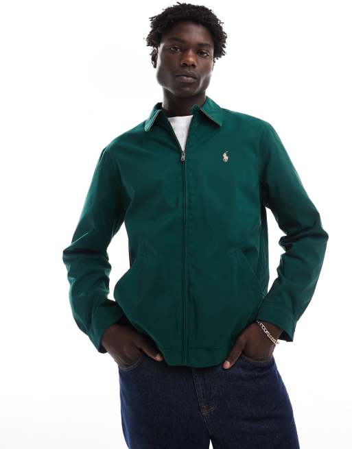 Polo Ralph Lauren – Bi-Swing – Ciemnozielona kurtka harrington z logo z diagonalu z podszewką