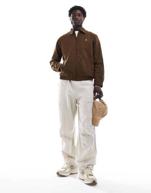 Polo Ralph Lauren – Bi-Swing – Gefütterte Harrington-Jacke aus Polyester-Twill in Braun mit Markenlogo