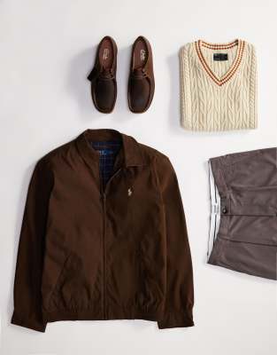 Polo Ralph Lauren - Bi-swing - Giacca harrington in twill di poliestere marrone foderata con logo a icona