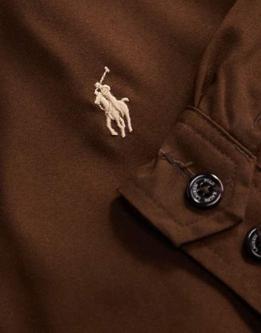 Polo Ralph Lauren Bi-swing icon logo poly twill lined harrington in brown, 3 of 4