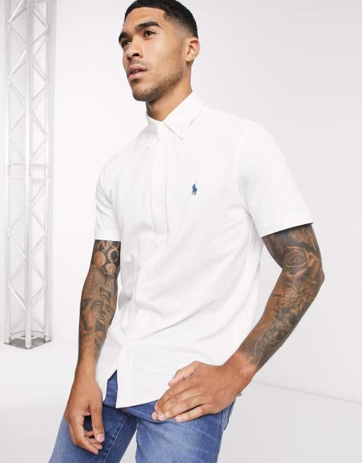 Polo Ralph Lauren – Biała koszula z piki z krótkim rękawem  o dopasowanym kroju z logo Player