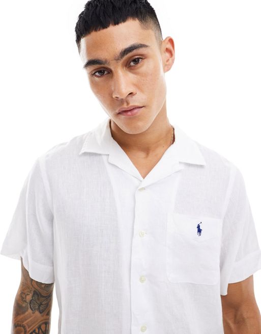 Polo Ralph Lauren – Biała lniana koszula o klasycznym kroju oversize z logo