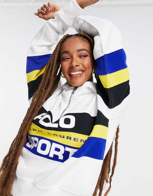 Polo Ralph Lauren – Biała sportowa bluza z kapturem i z logo, zapinana na zamek
