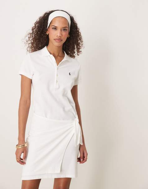 Polo Ralph Lauren tie waist polo mini dress in white