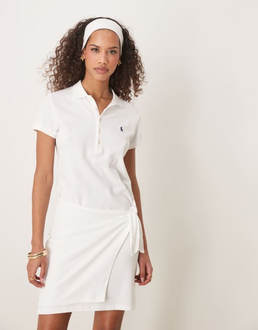 Polo Ralph Lauren – Biała sukienka mini z kołnierzykiem polo i wiązaniem w talii
