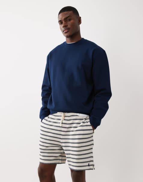 Polo Ralph Lauren – Biało-granatowe dzianinowe szorty w paski z logo Icon, część zestawu - view 1