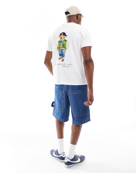 Polo Ralph Lauren – Biały klasyczny T-shirt oversize z kieszenią i nadrukiem misia w jeansach na plecach - view 1