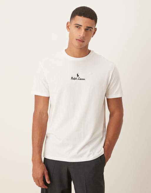Polo Ralph Lauren – Biały klasyczny T-shirt oversize z napisem z logo na środku