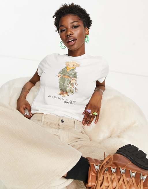 Polo Ralph Lauren – Biały T-shirt z krótkimi rękawami i logo z misiem